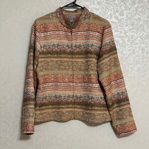 Analogy Multicolored Floral Stripe Print Textured Jacket Fitted Blazer Boho Sz L